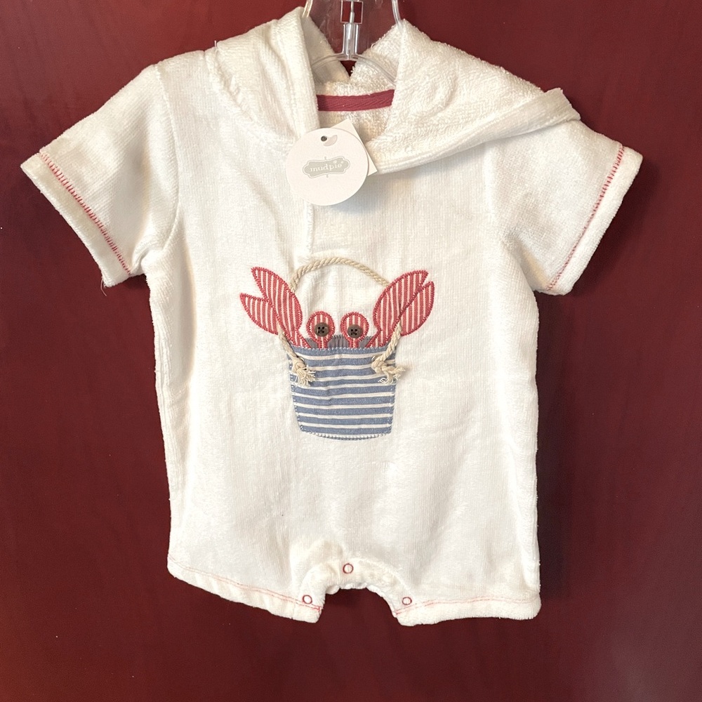 Mudpie “Lobster Pail” Terry cloth onesie/hoodie